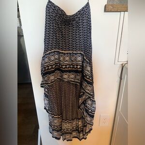 Boho Navy and Cream Tiered Maxi Skirt